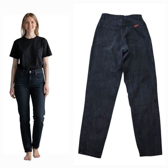 Vintage 80s Bonjour 100% Cotton High Rise Tapered Denim Jeans in Black Size 7/8 - Picture 1 of 9